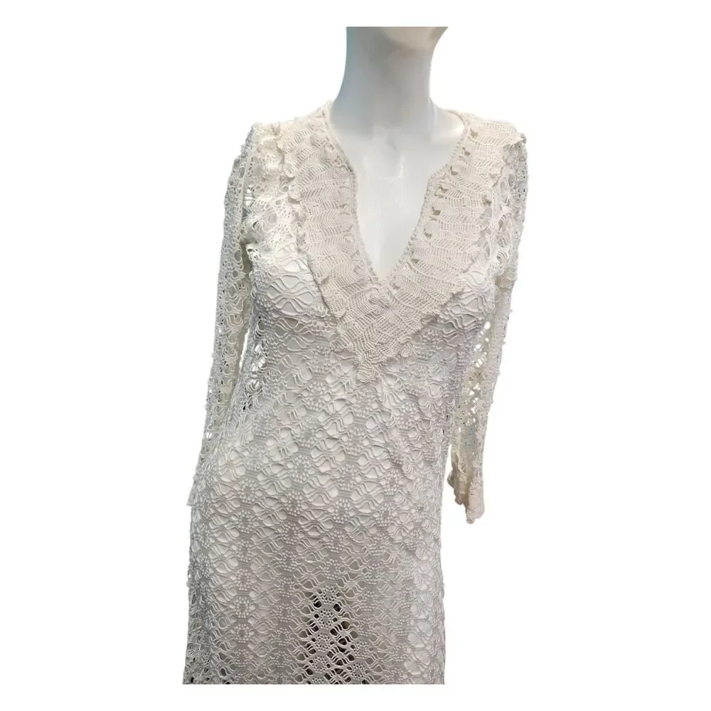 Cream Crochet Long Maxi Swim Cover Womens size Small